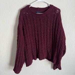 American Eagle XL Cable Knit Oversized Crewneck Sweater - Burgundy